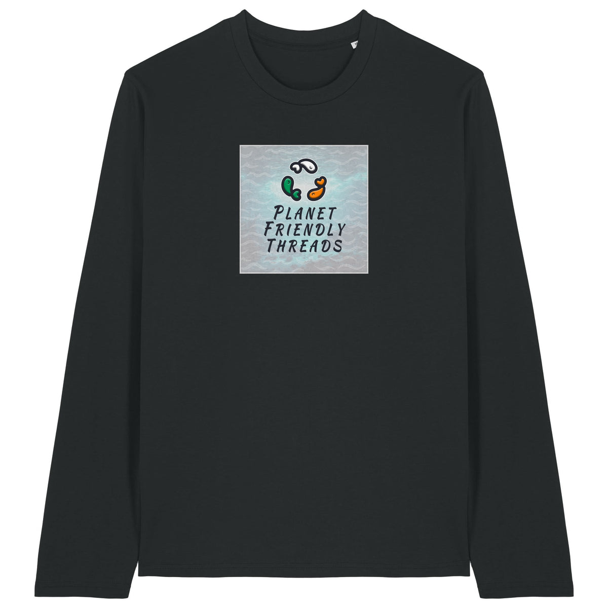 PFT Logo - SSSQUARE - Light Ocean | T-Shirt | Adult | Crewneck Long Sleeve | 180gsm Medium Fit | Black