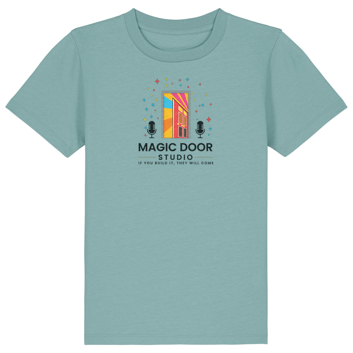 Magic Door Logo | T-Shirt | Kids | Crewneck Short Sleeve | 155gsm Medium Fit | Teal Monstera