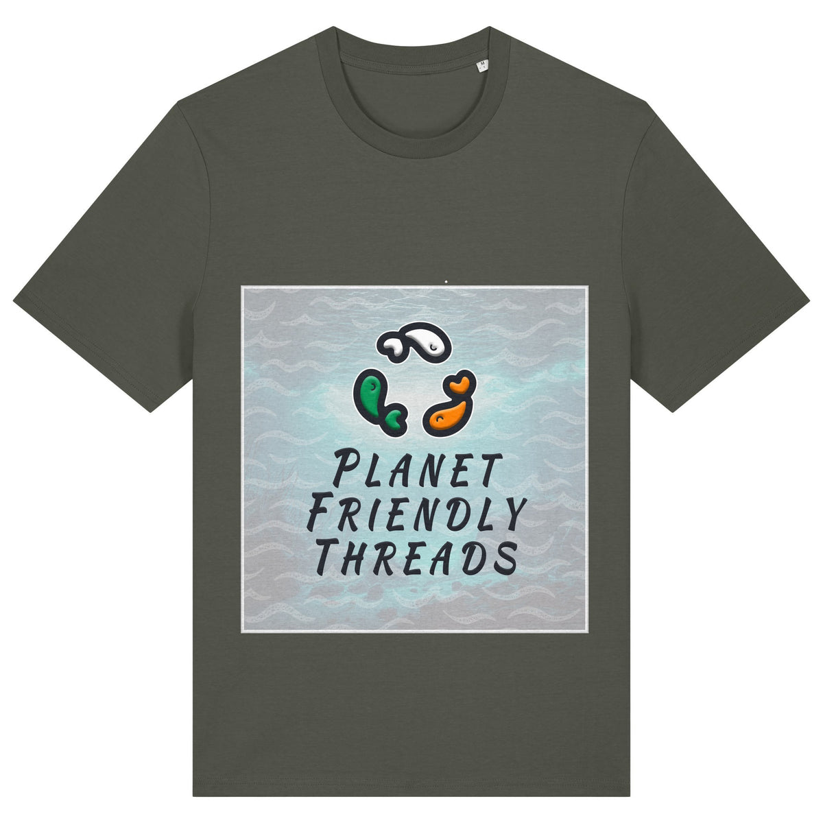 Planet Friendly Logo - Square - Ocean Light | T-Shirt | Adult | Crewneck Short Sleeve | 180gsm Medium Fit | Khaki