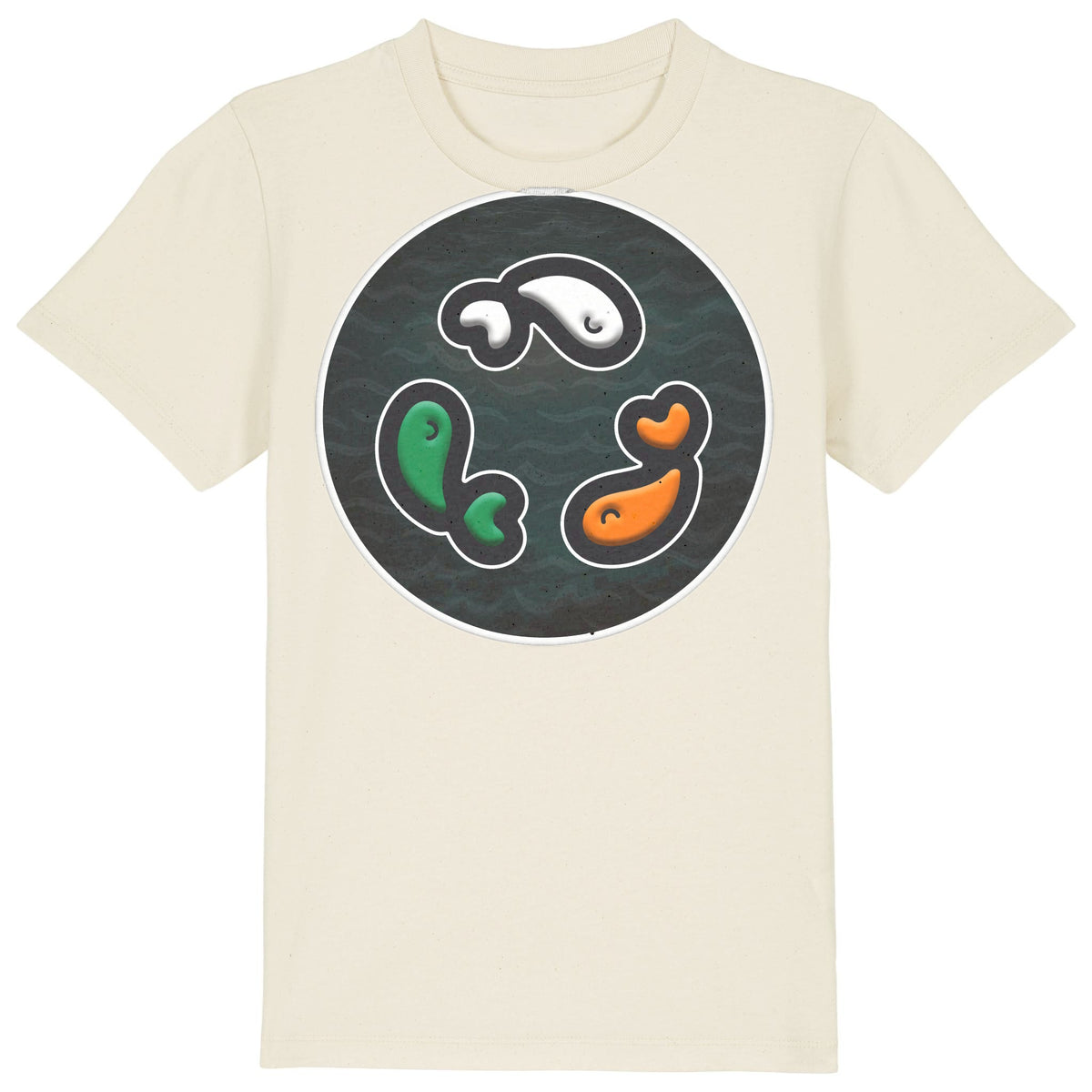 PFT Fish - Circle - Dark | T-Shirt | Kids | Crewneck Short Sleeve | 155gsm Medium Fit | Natural Raw