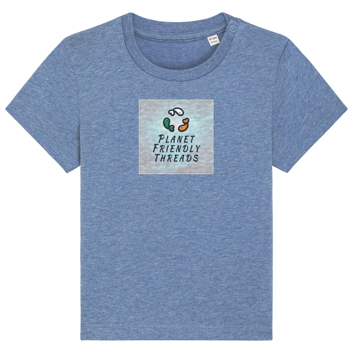 PFT Logo - SSSQUARE - Light Ocean | T-Shirt | Baby | Crewneck Short Sleeve | 155gsm Medium Fit | Mid Heather Blue