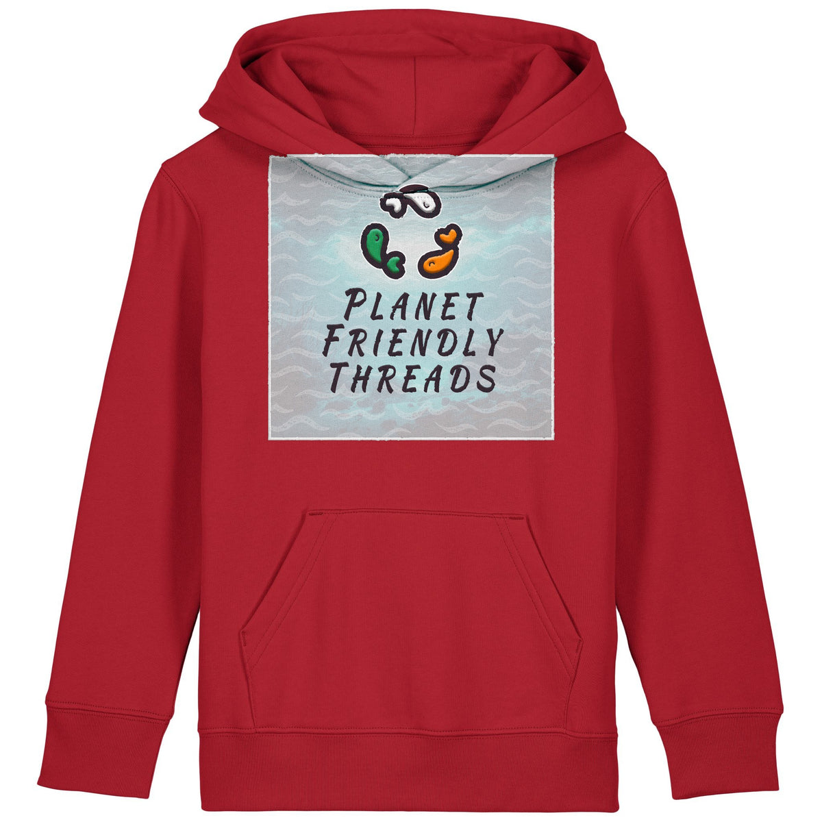 Planet Friendly Logo - Square - Ocean Light | Hoodie | Kids | Cosy | 300gsm Medium Fit | Red