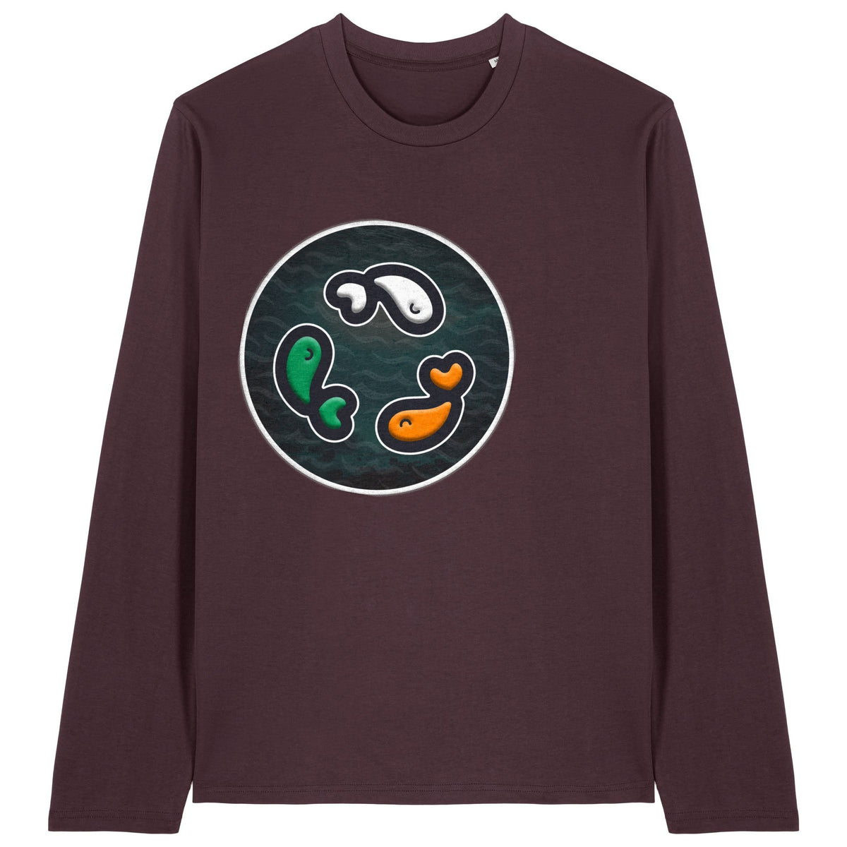 PFT Fish - Circle - Dark | T-Shirt | Adult | Crewneck Long Sleeve | 180gsm Medium Fit | Red Brown