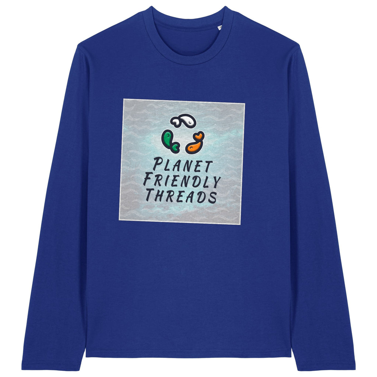 Planet Friendly Logo - Square - Ocean Light | T-Shirt | Adult | Crewneck Long Sleeve | 180gsm Medium Fit | Worker Blue