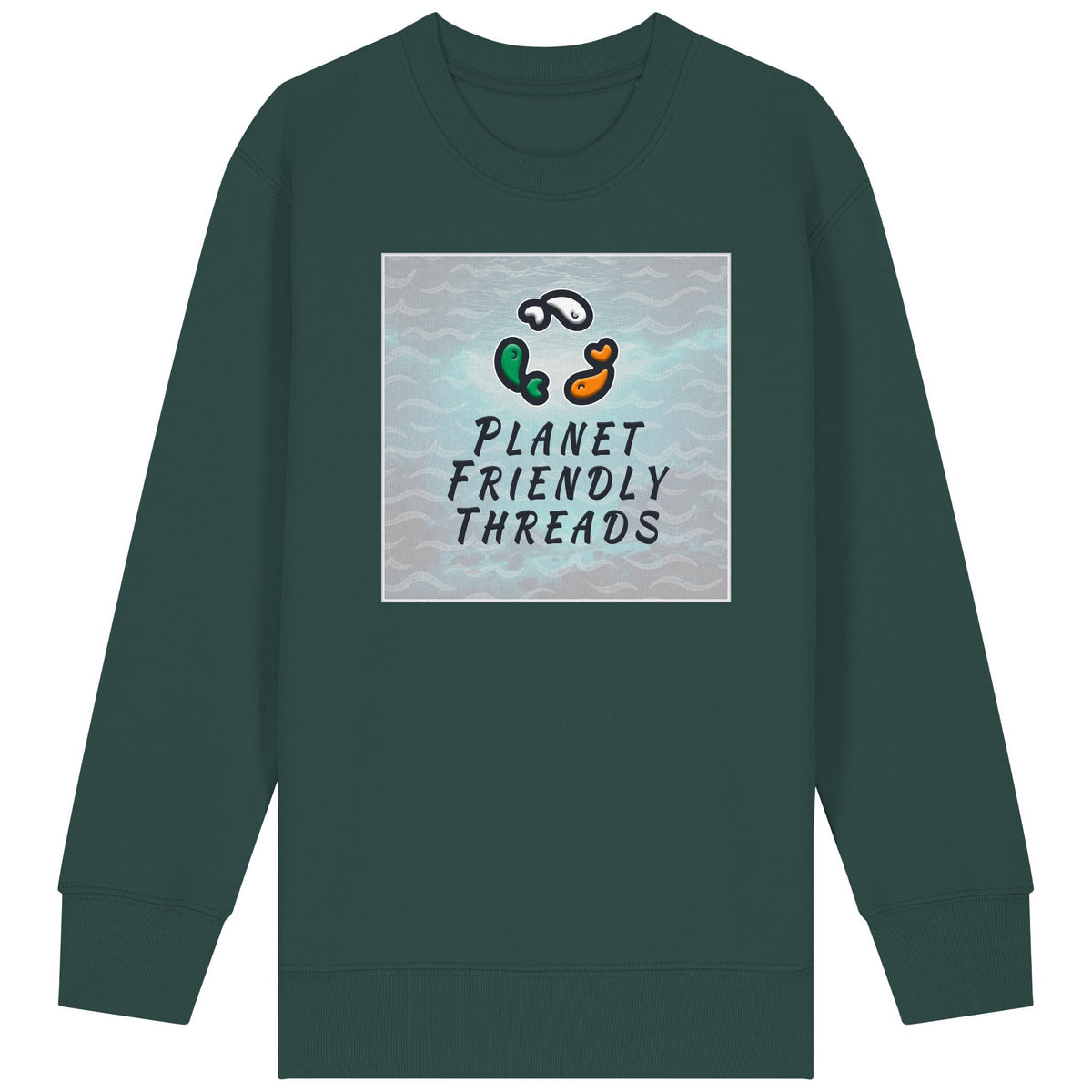 Planet Friendly Logo - Square - Ocean Light | Jumper | Kids | Crewneck | 300gsm Medium Fit | Glazed Green