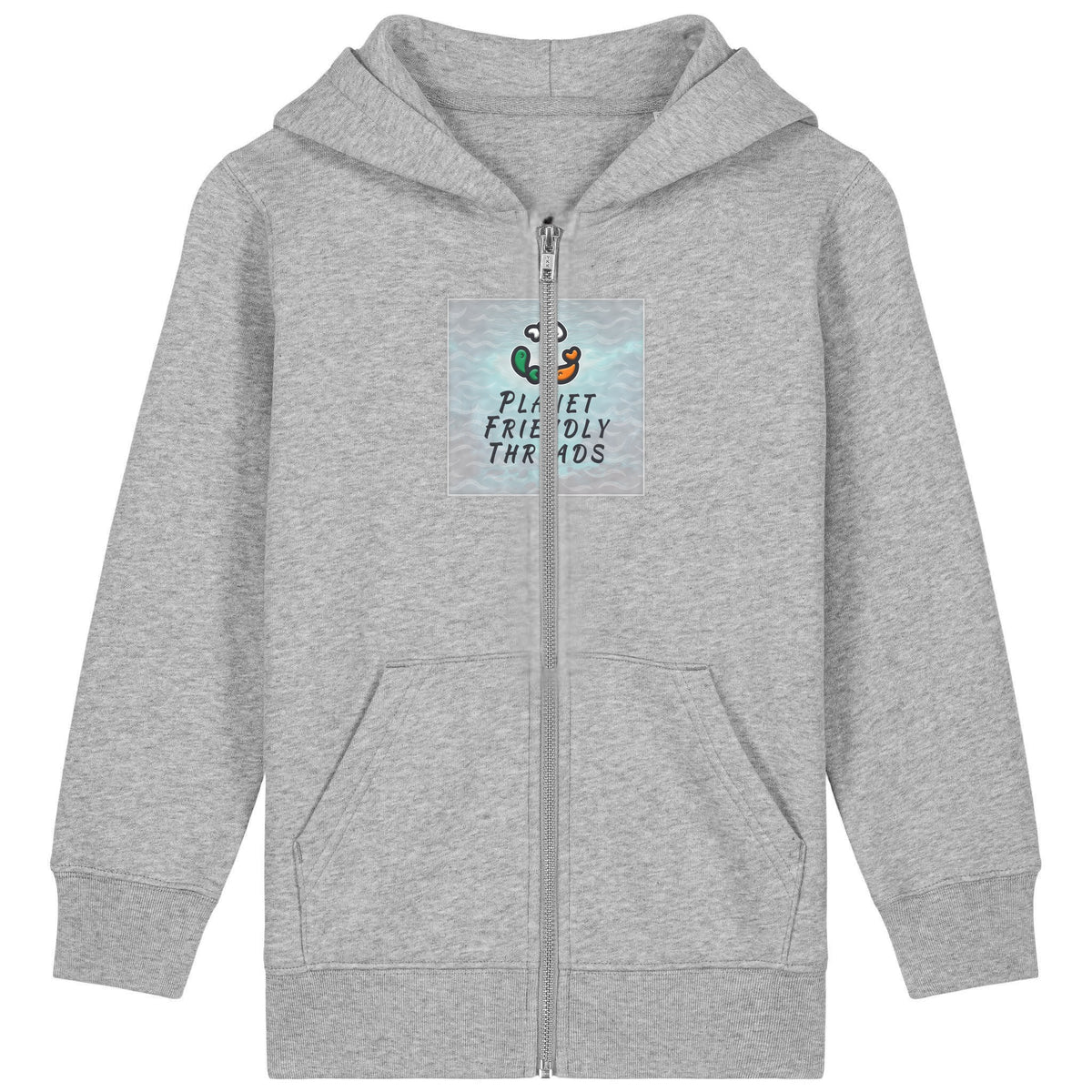 PFT Logo - SSSQUARE - Light Ocean | Hoodie | Kids | Zip | 300gsm Medium Fit | Heather Grey