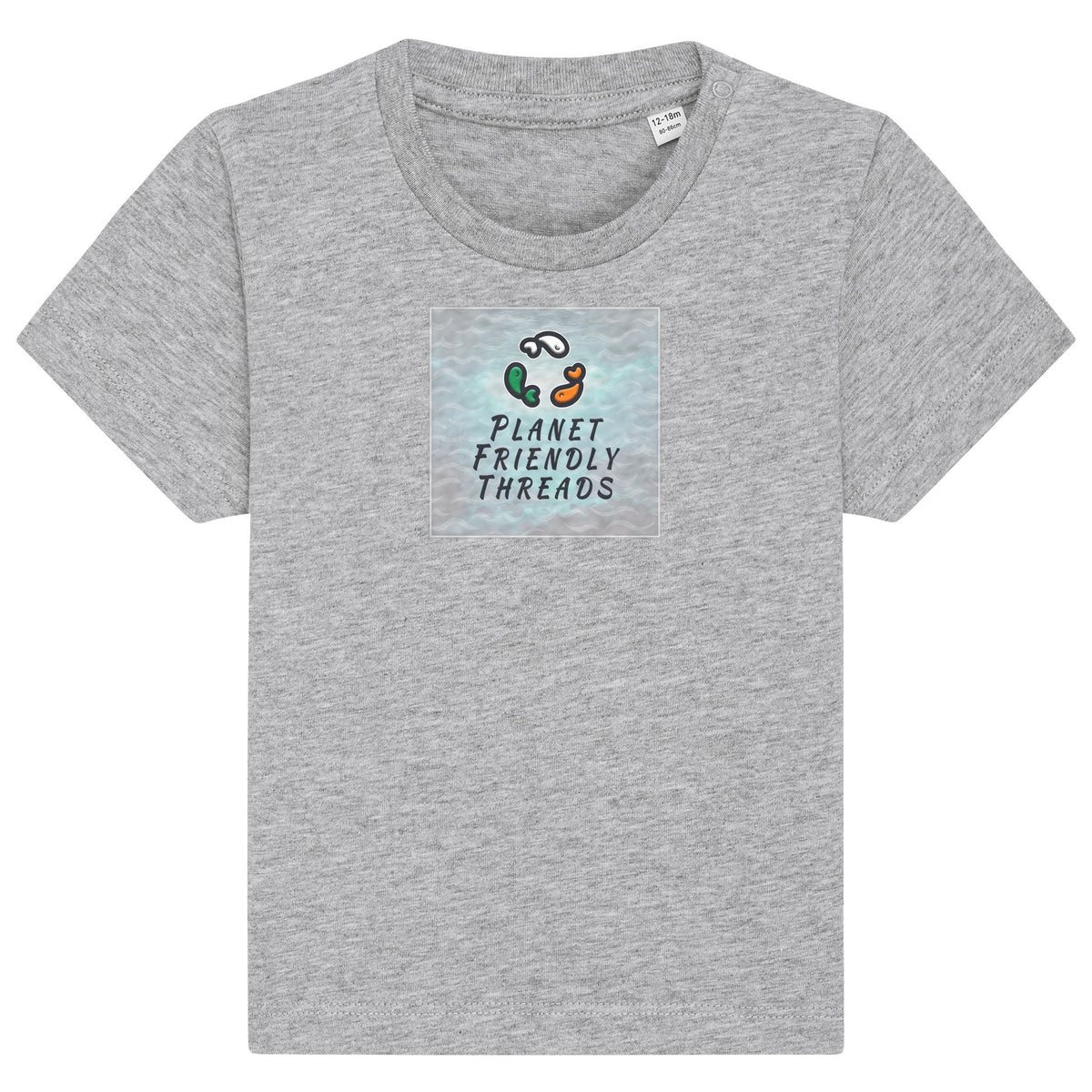 PFT Logo - SSSQUARE - Light Ocean | T-Shirt | Baby | Crewneck Short Sleeve | 155gsm Medium Fit | Heather Grey