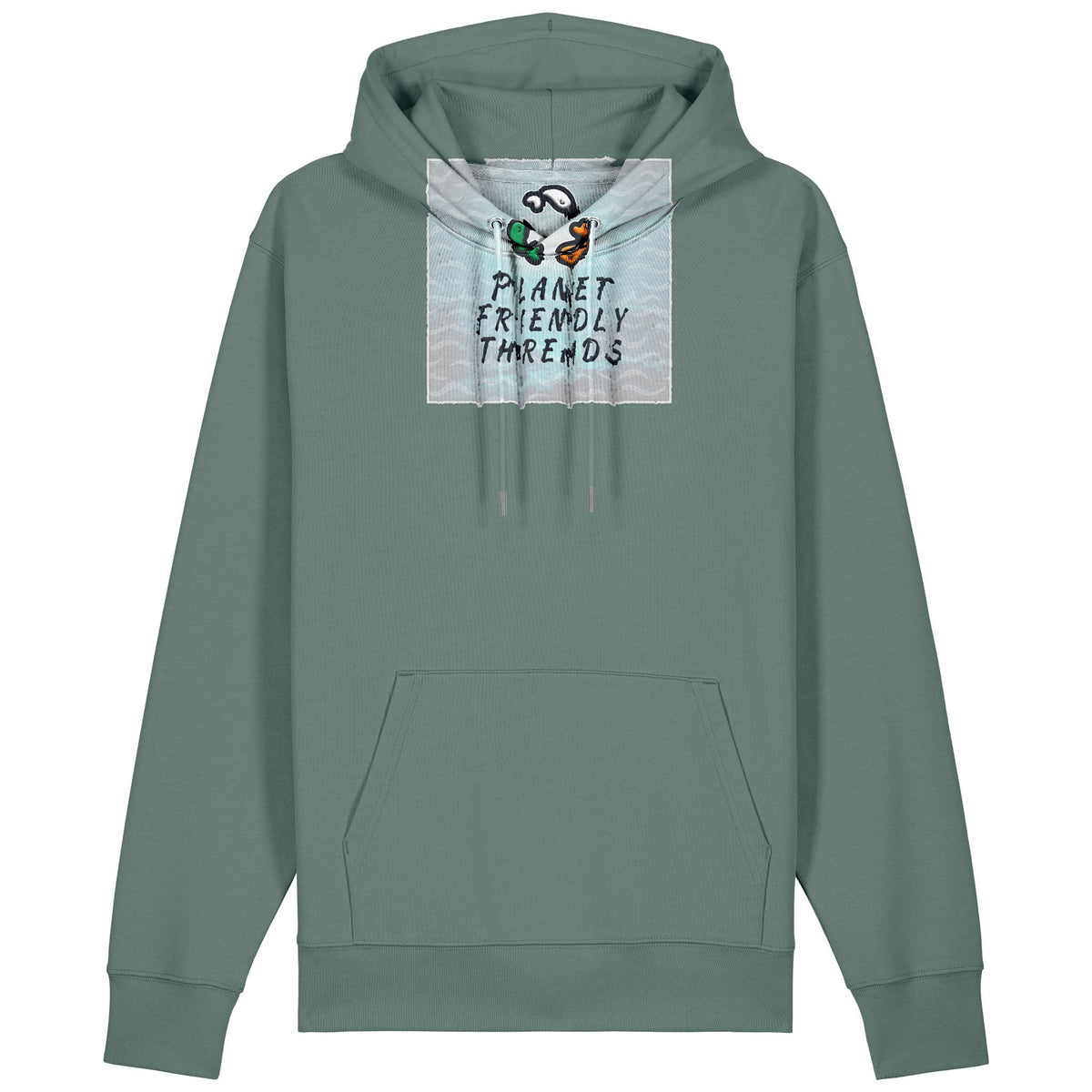 Planet Friendly Logo - Square - Ocean Light | Hoodie | Adult | Cosy | 350gsm Medium Fit | Green Bay