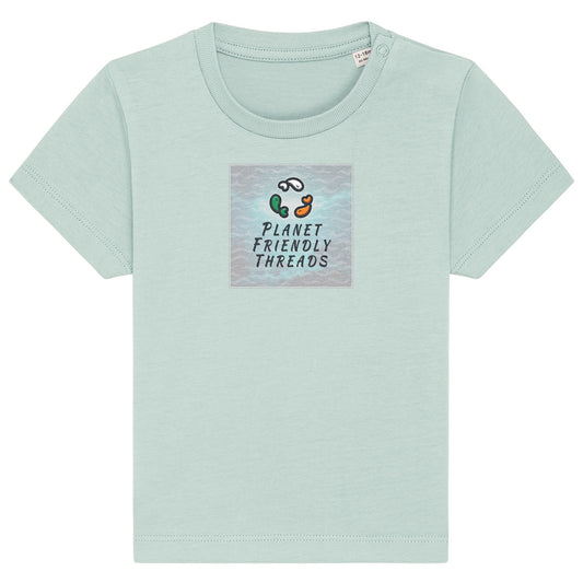Planet Friendly Logo - Square - Ocean Light | T-Shirt | Baby | Crewneck Short Sleeve | 155gsm Medium Fit | Caribbean Blue
