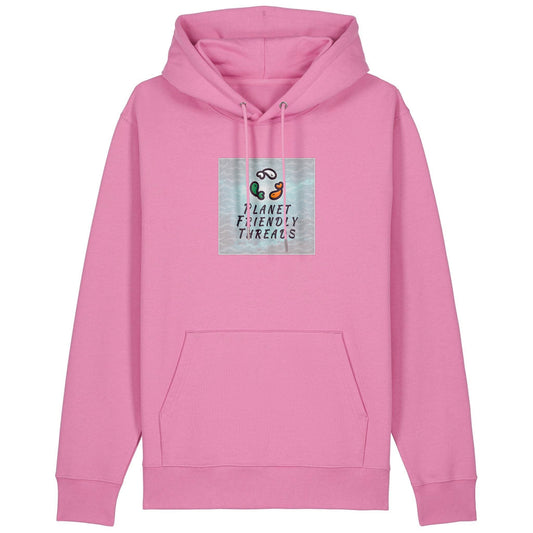 Planet Friendly Logo - Square - Ocean Light | Hoodie | Adult | Cosy | 350gsm Medium Fit | Bubble Pink