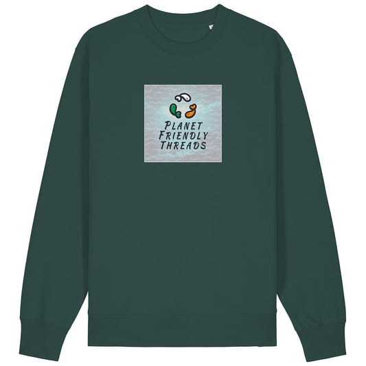 Planet Friendly Logo - Square - Ocean Light | Jumper | Adult | Crewneck | 350gsm Medium Fit | Glazed Green