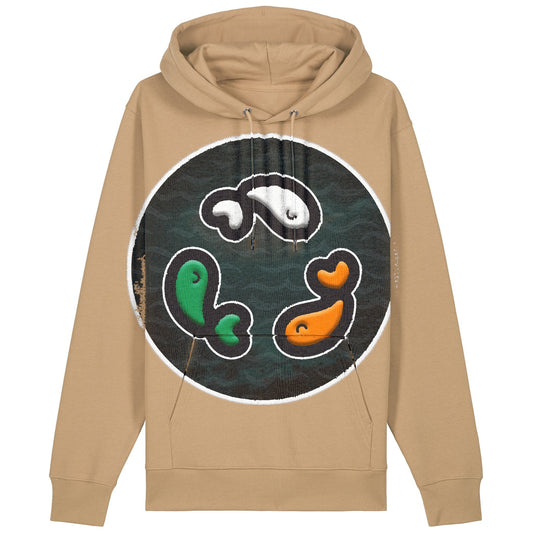 PFT Fish - Circle - Dark | Hoodie | Adult | Cosy | 350gsm Medium Fit | Latte