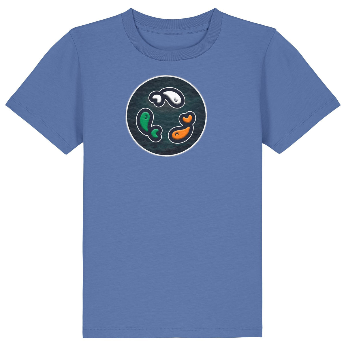 PFT Fish - Circle - Dark | T-Shirt | Kids | Crewneck Short Sleeve | 155gsm Medium Fit | Bright Blue