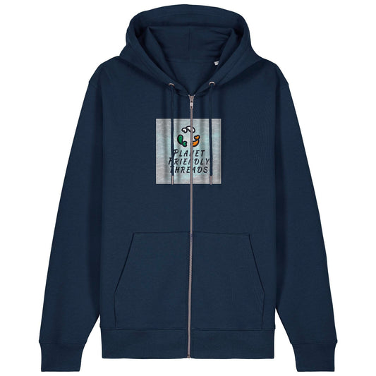 Planet Friendly Logo - Square - Ocean Light | Hoodie | Adult | Zip | 350gsm Medium Fit | French Navy