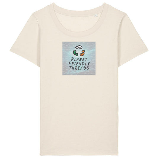 Planet Friendly Logo - Square - Ocean Light | T-Shirt | Adult | Ladies Short Sleeve | 155gsm Fitted | Natural Raw