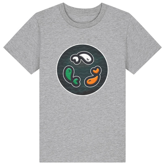 PFT Fish - Circle - Dark | T-Shirt | Kids | Crewneck Short Sleeve | 155gsm Medium Fit | Heather Grey