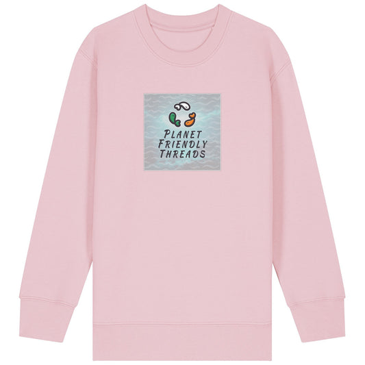 Planet Friendly Logo - Square - Ocean Light | Jumper | Kids | Crewneck | 300gsm Medium Fit | Cotton Pink
