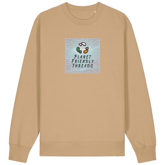 Planet Friendly Logo - Square - Ocean Light | Jumper | Adult | Crewneck | 350gsm Medium Fit | Latte