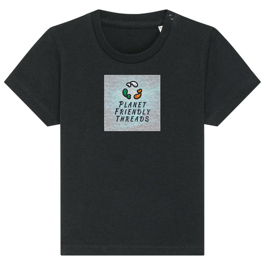 Planet Friendly Logo - Square - Ocean Light | T-Shirt | Baby | Crewneck Short Sleeve | 155gsm Medium Fit | Black