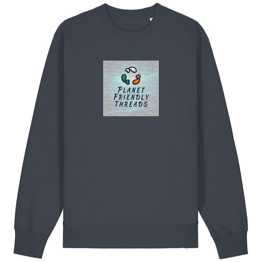 Planet Friendly Logo - Square - Ocean Light | Jumper | Adult | Crewneck | 350gsm Medium Fit | India Ink Grey