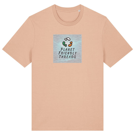 Planet Friendly Logo - Square - Ocean Light | T-Shirt | Adult | Crewneck Short Sleeve | 180gsm Medium Fit | Fraiche Peche
