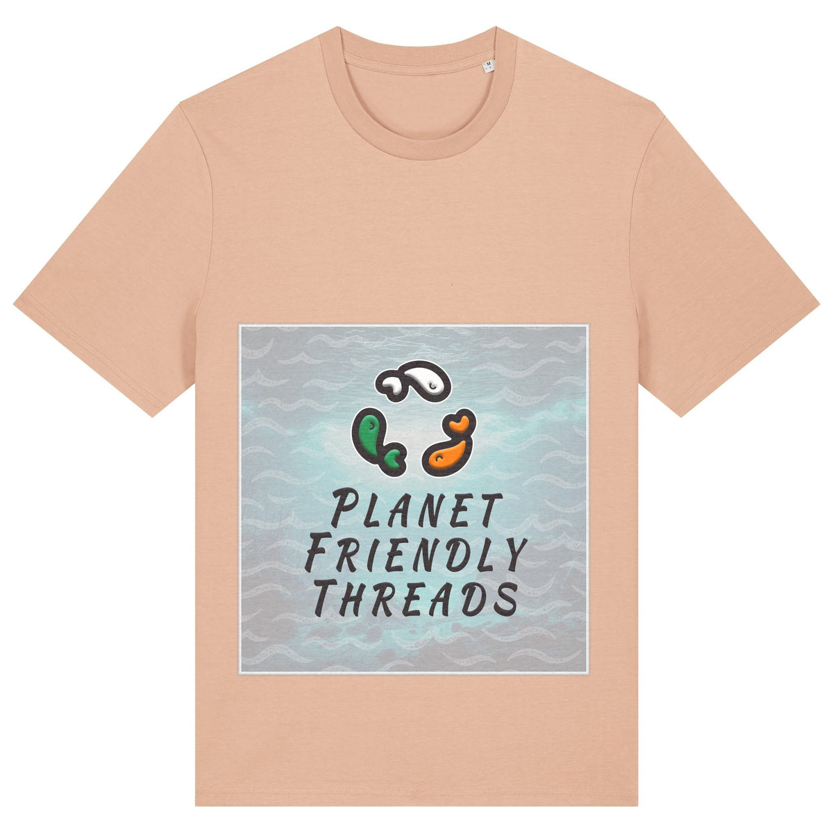 Planet Friendly Logo - Square - Ocean Light | T-Shirt | Adult | Crewneck Short Sleeve | 180gsm Medium Fit | Fraiche Peche
