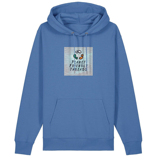 Planet Friendly Logo - Square - Ocean Light | Hoodie | Adult | Cosy | 350gsm Medium Fit | Bright Blue