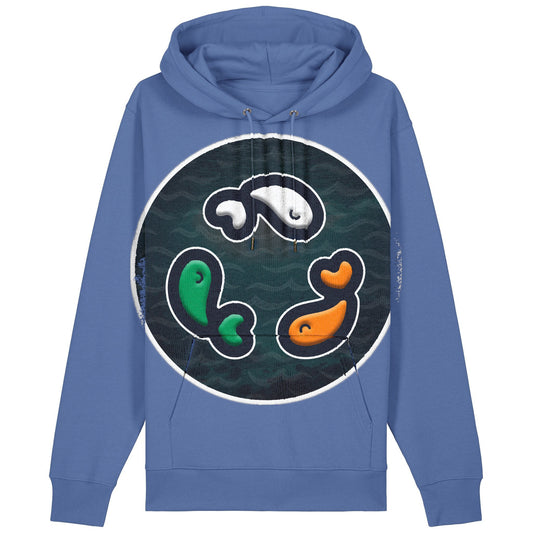 PFT Fish - Circle - Dark | Hoodie | Adult | Cosy | 350gsm Medium Fit | Bright Blue