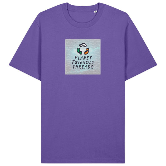 Planet Friendly Logo - Square - Ocean Light | T-Shirt | Adult | Crewneck Short Sleeve | 215gsm Relaxed Fit | Purple Love