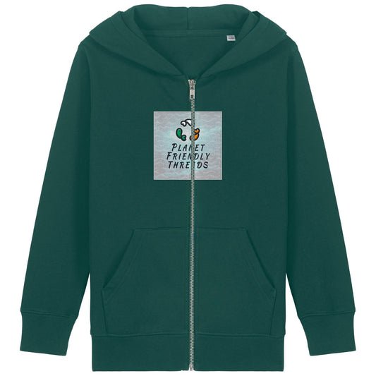 Planet Friendly Logo - Square - Ocean Light | Hoodie | Kids | Zip | 300gsm Medium Fit | Glazed Green