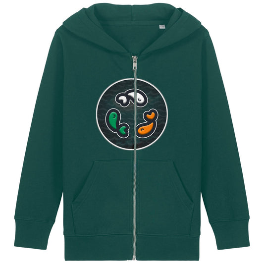 PFT Fish - Circle - Dark | Hoodie | Kids | Zip | 300gsm Medium Fit | Glazed Green