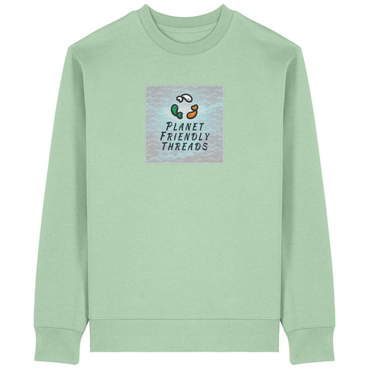 Planet Friendly Logo - Square - Ocean Light | Jumper | Adult | Crewneck | 350gsm Medium Fit | Misty Jade