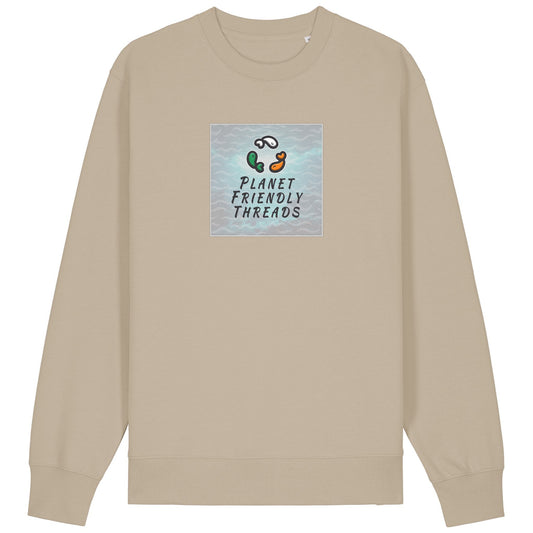 Planet Friendly Logo - Square - Ocean Light | Jumper | Adult | Crewneck | 350gsm Medium Fit | Desert Dust