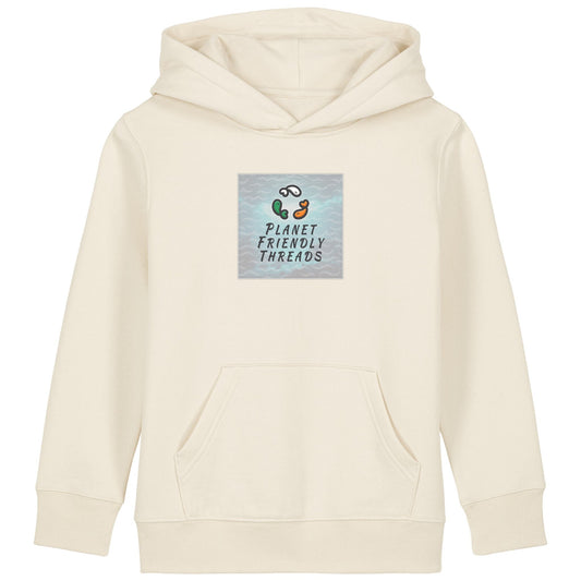 Planet Friendly Logo - Square - Ocean Light | Hoodie | Kids | Cosy | 300gsm Medium Fit | Natural Raw