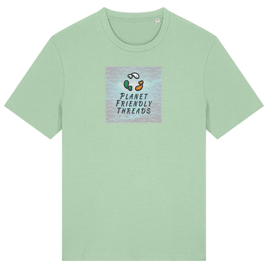 Planet Friendly Logo - Square - Ocean Light | T-Shirt | Adult | Crewneck Short Sleeve | 180gsm Medium Fit | Misty Jade