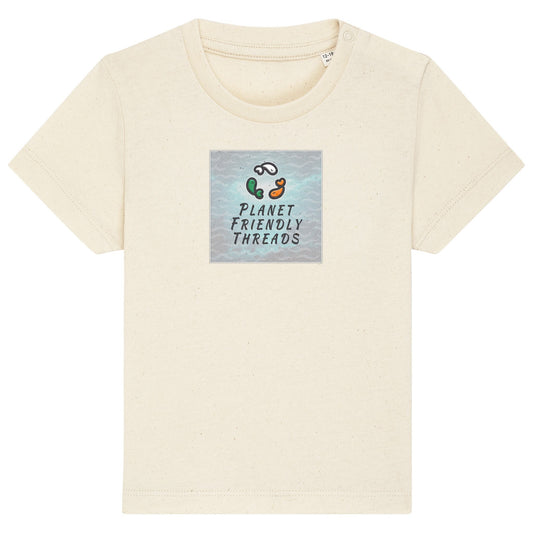 Planet Friendly Logo - Square - Ocean Light | T-Shirt | Baby | Crewneck Short Sleeve | 155gsm Medium Fit | Natural Raw