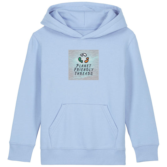 Planet Friendly Logo - Square - Ocean Light | Hoodie | Kids | Cosy | 300gsm Medium Fit | Blue Soul