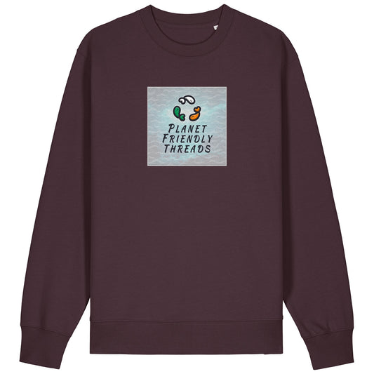 Planet Friendly Logo - Square - Ocean Light | Jumper | Adult | Crewneck | 350gsm Medium Fit | Red Brown