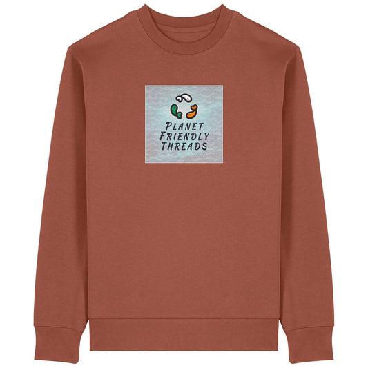 Planet Friendly Logo - Square - Ocean Light | Jumper | Adult | Crewneck | 350gsm Medium Fit | Heritage Brown