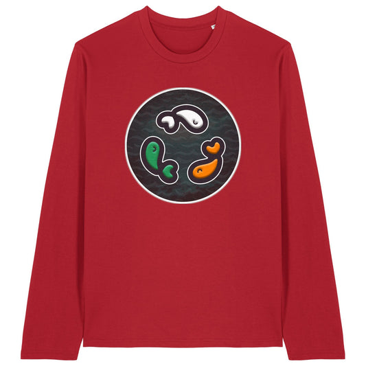 PFT Fish - Circle - Dark | T-Shirt | Adult | Crewneck Long Sleeve | 180gsm Medium Fit | Red
