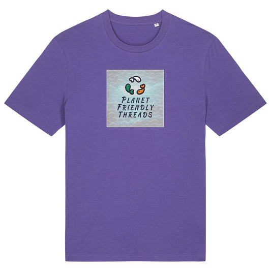 Planet Friendly Logo - Square - Ocean Light | T-Shirt | Adult | Crewneck Short Sleeve | 180gsm Medium Fit | Purple Love