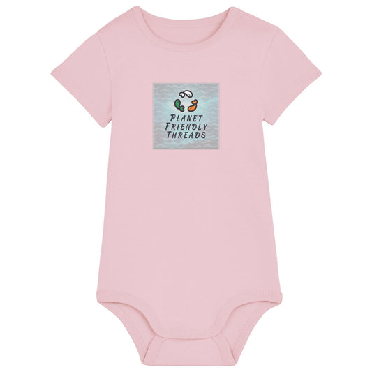 Planet Friendly Logo - Square - Ocean Light | Other | Baby | Onesie | 210gsm Fitted | Cotton Pink
