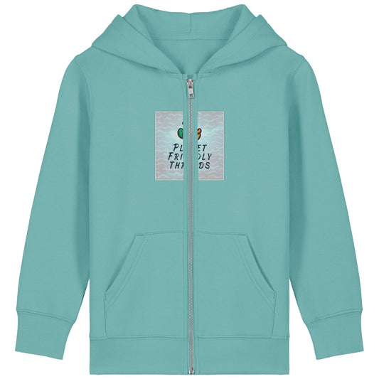 Planet Friendly Logo - Square - Ocean Light | Hoodie | Kids | Zip | 300gsm Medium Fit | Teal Monstera
