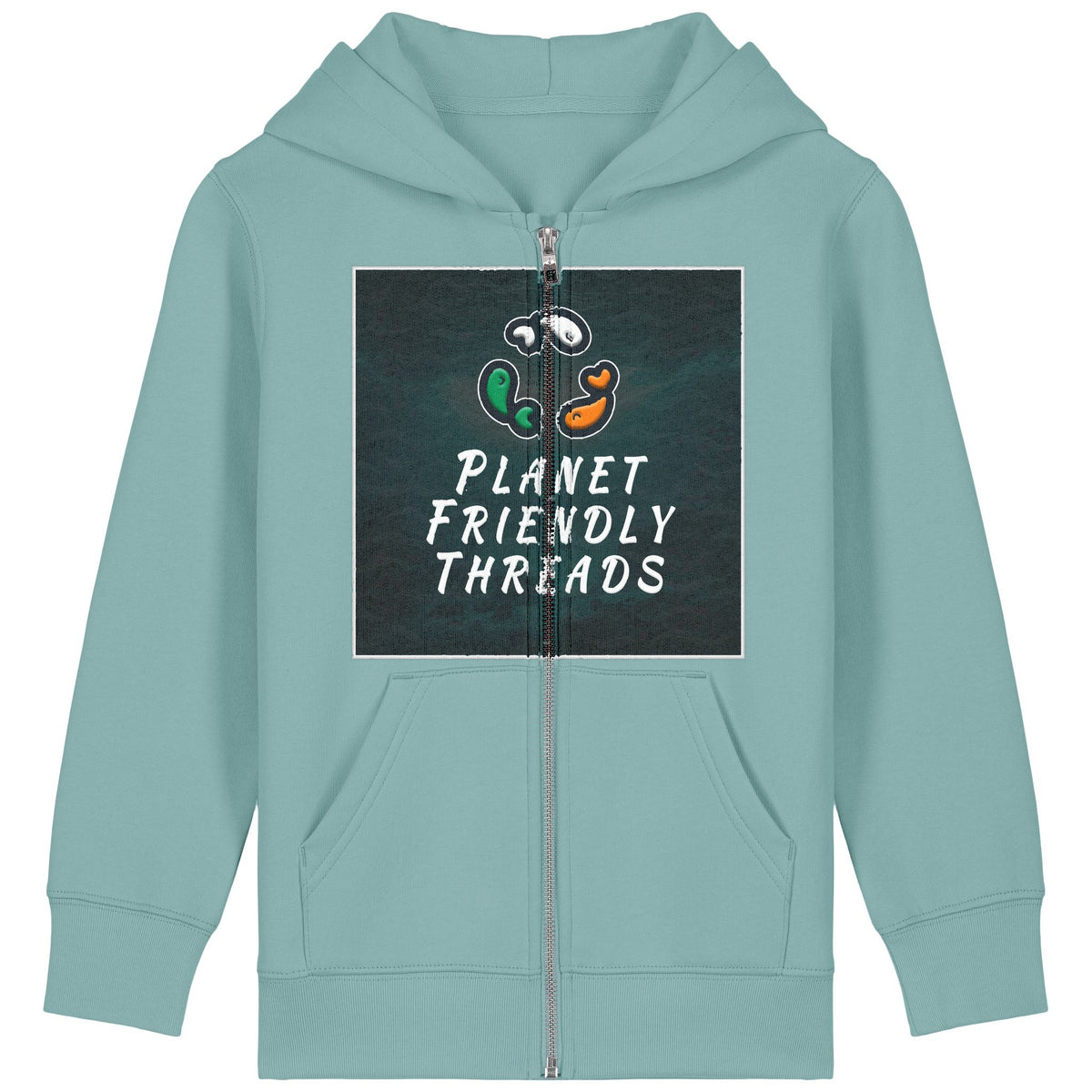 PFT Logo - dark | Hoodie | Kids | Zip | 300gsm Medium Fit | Teal Monstera