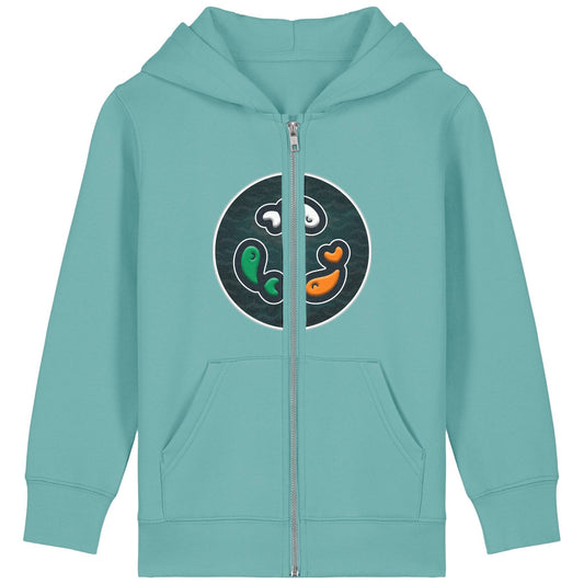 PFT Fish - Circle - Dark | Hoodie | Kids | Zip | 300gsm Medium Fit | Teal Monstera