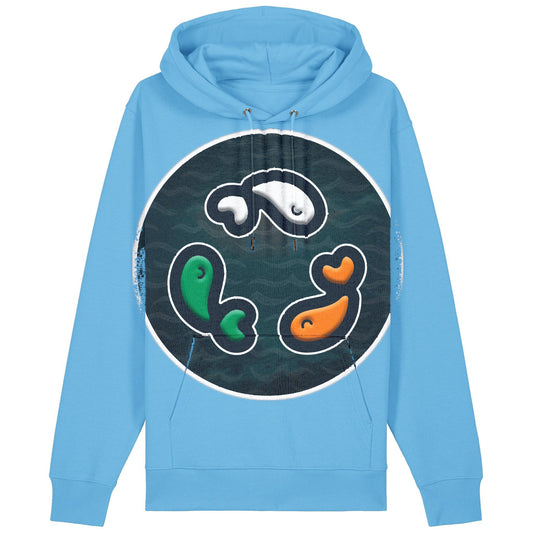 PFT Fish - Circle - Dark | Hoodie | Adult | Cosy | 350gsm Medium Fit | Aqua Blue
