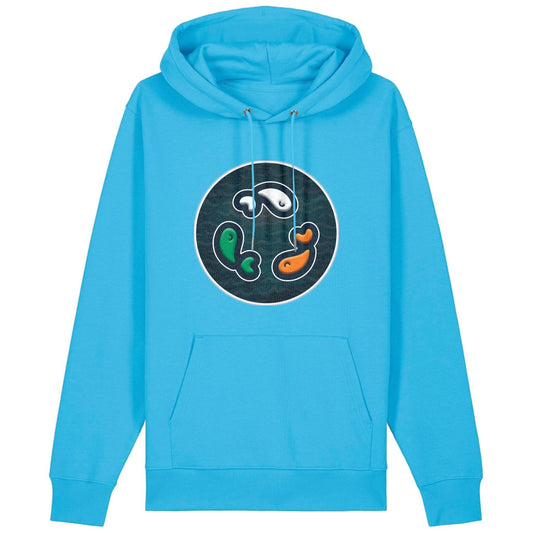 PFT Fish - Circle - Dark | Hoodie | Adult | Cosy | 350gsm Medium Fit | Aqua Blue