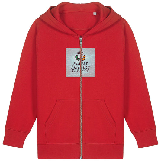 Planet Friendly Logo - Square - Ocean Light | Hoodie | Kids | Zip | 300gsm Medium Fit | Red
