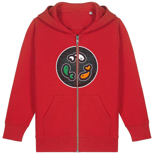 PFT Fish - Circle - Dark | Hoodie | Kids | Zip | 300gsm Medium Fit | Red