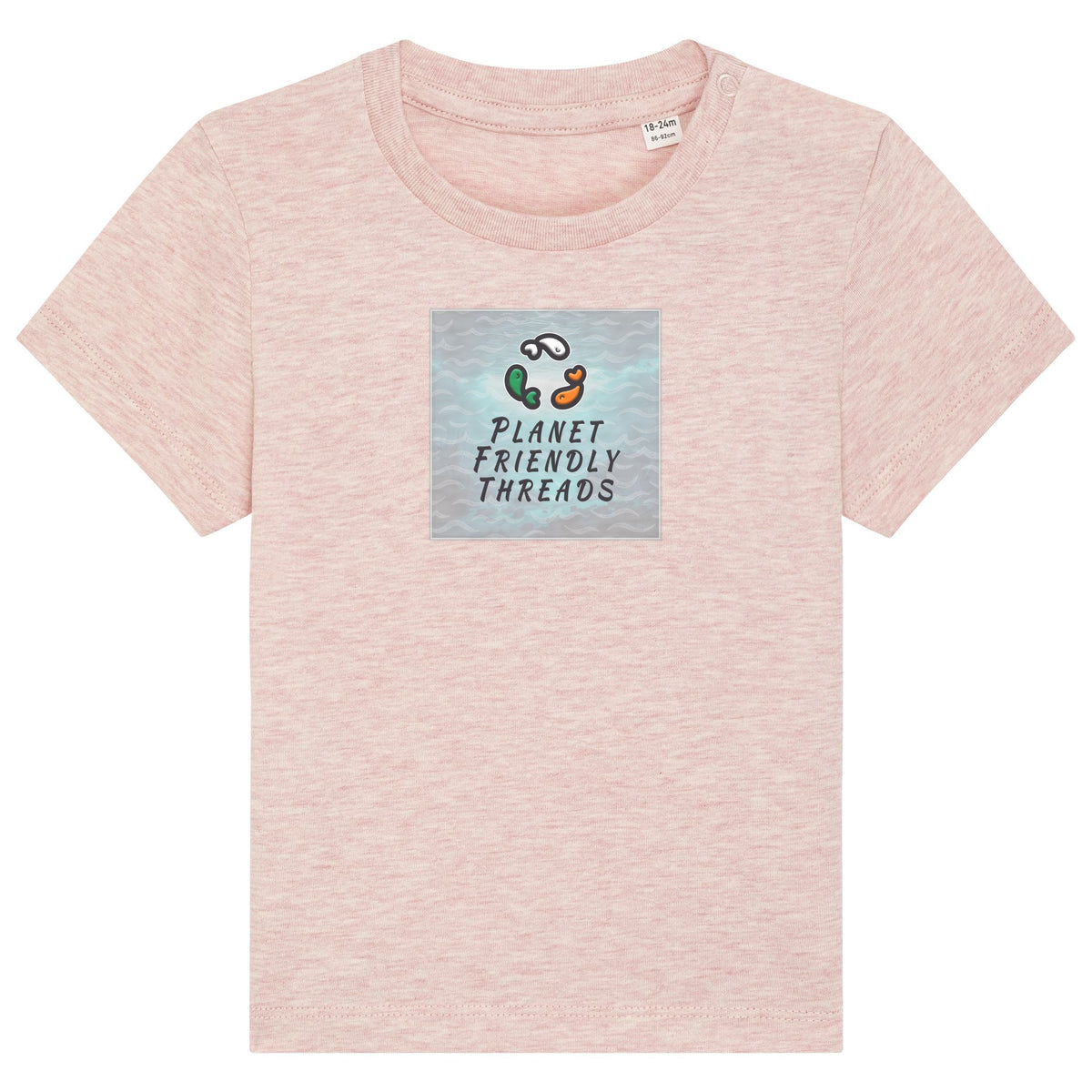PFT Logo - SSSQUARE - Light Ocean | T-Shirt | Baby | Crewneck Short Sleeve | 155gsm Medium Fit | Cream Heather Pink